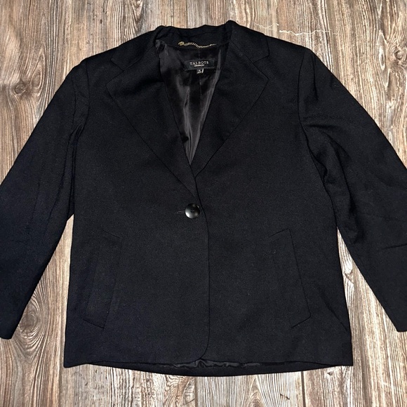 Talbots Classic Black Blazer Wool 3/4 Sleeve Single Button Pockets Lined Size 8L - Picture 2 of 8